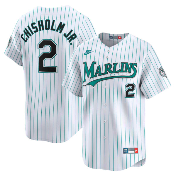 Jazz Chisholm Jr Miami Marlins Cooperstown Limited Jersey - White baseball jersey product view 1