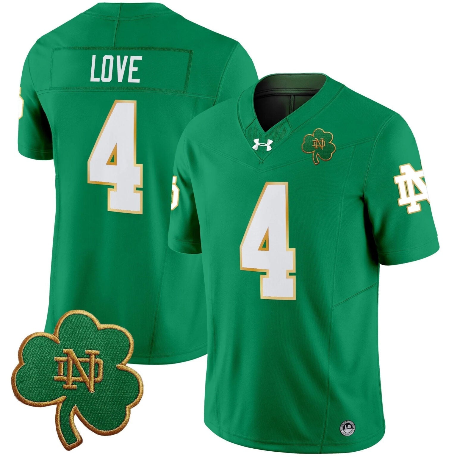 Jeremiyah Love Notre Dame Fighting Irish Jersey - Green sports jersey product view 1