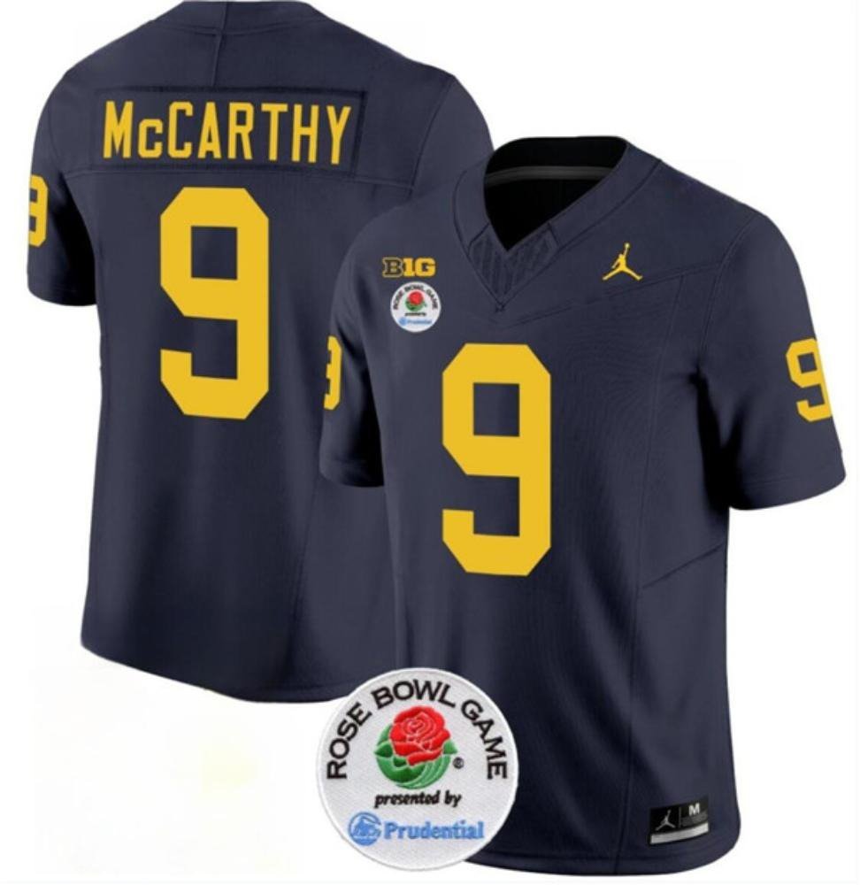 J.J. McCarthy Michigan Wolverines Rosebowl Jersey – Navy sports jersey product view 1