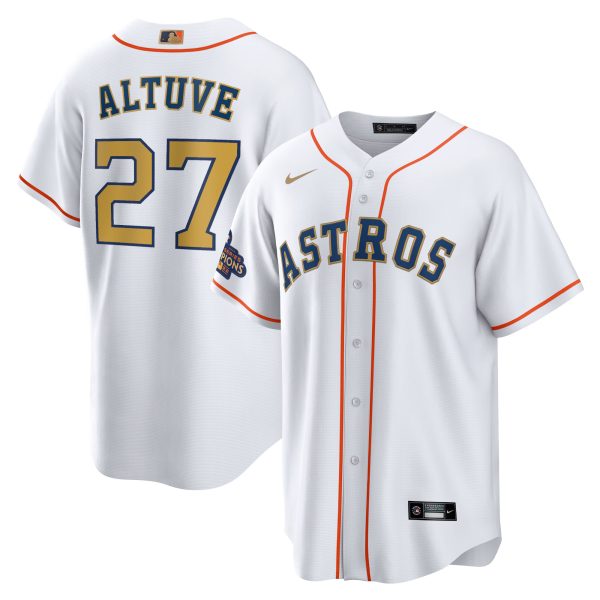 Jose Altuve Houston Astros Gold Collection Jersey - White Gold baseball jersey product view 1