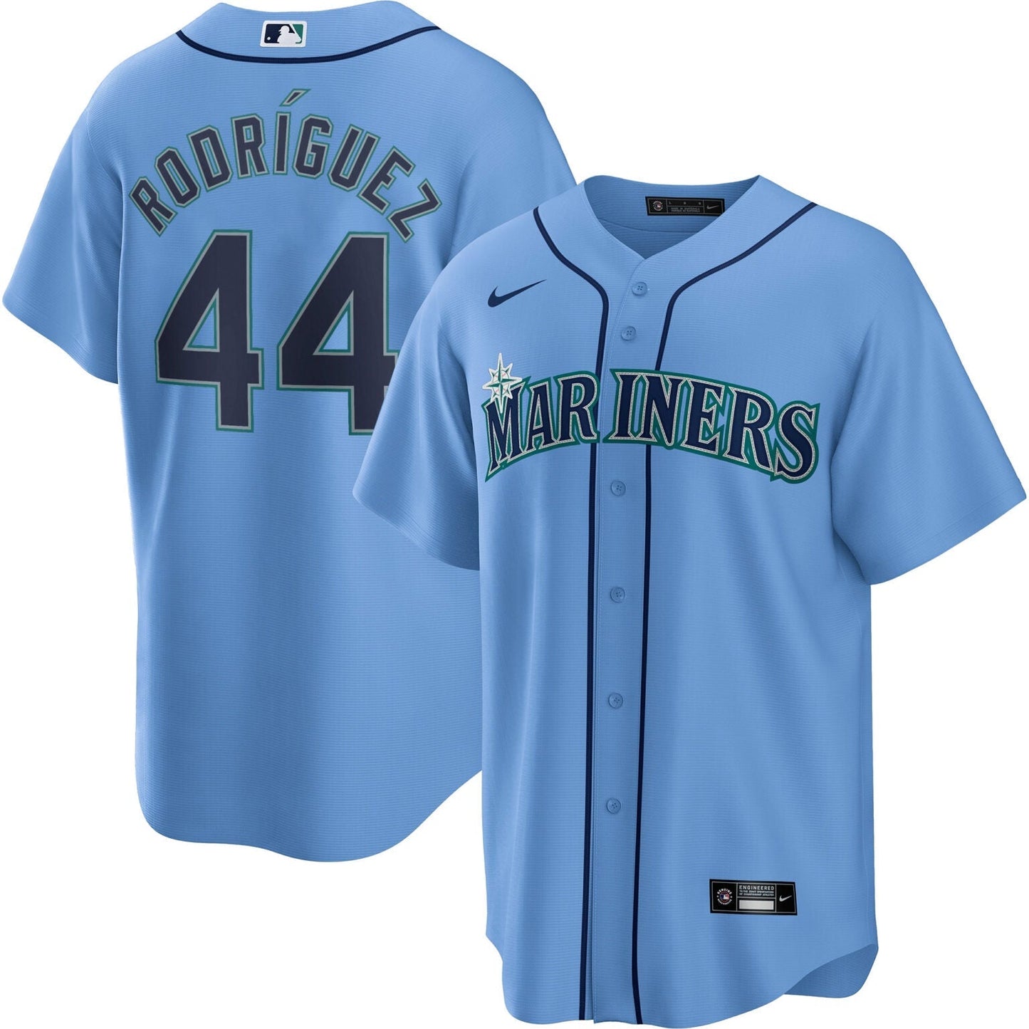 Julio Rodriguez Seattle Mariners Alternate Jersey – Light Blue baseball jersey product view 1
