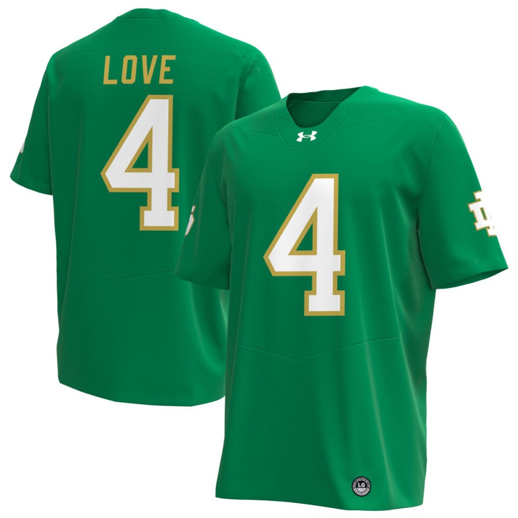 Jeremiyah Love Notre Dame Fighting Irish Jersey - Green sports jersey product view 1