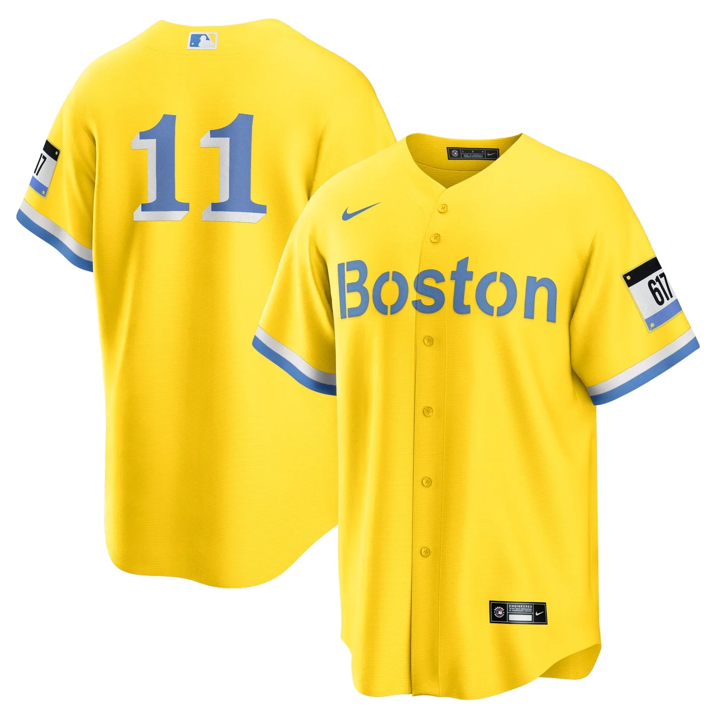Rafael Devers Boston Red Sox City Connect Jersey – Yellow baseball jersey product view 1