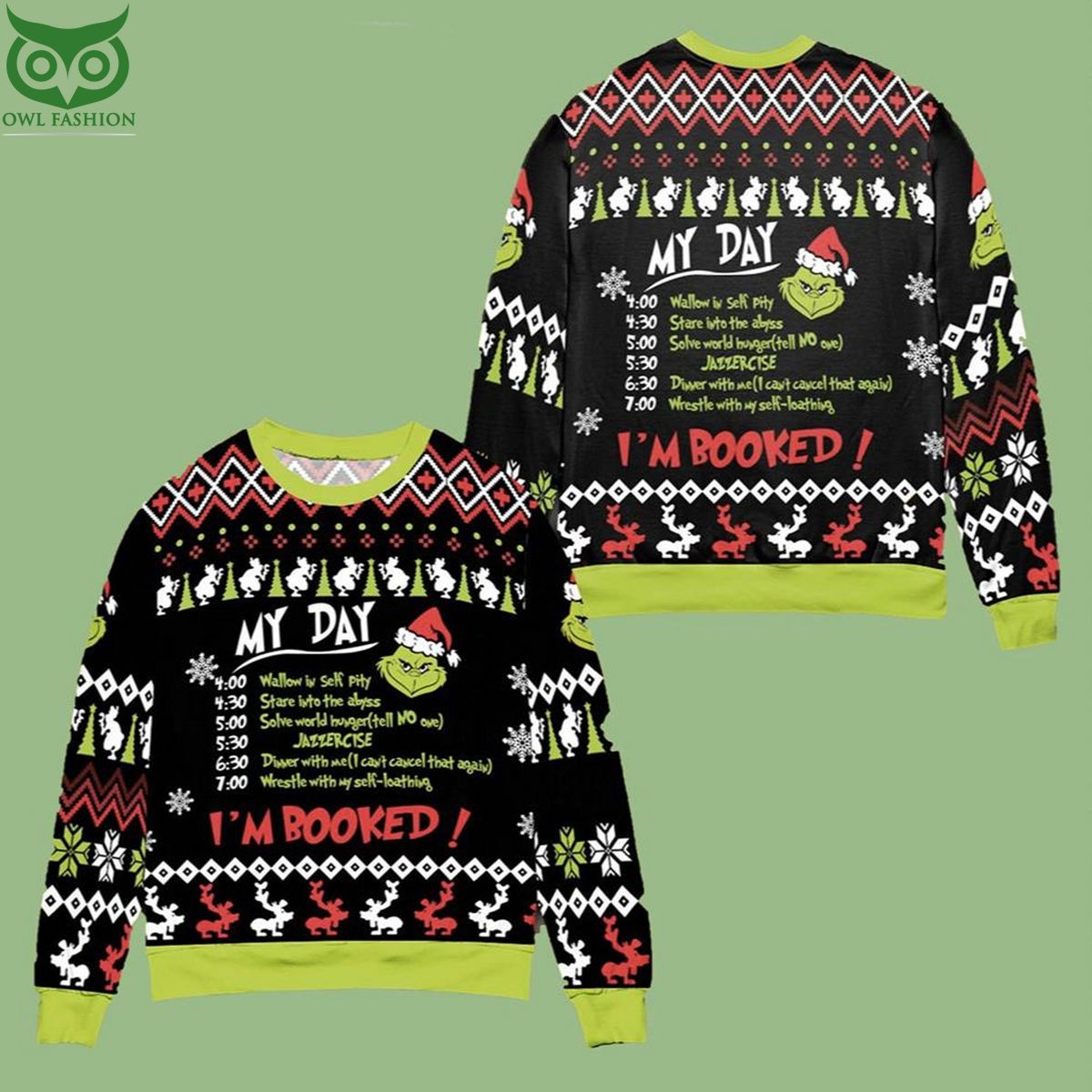 Limited Grinch My Day I'm Booked Ugly Sweater - Adult & Kids T-Shirts, Sweatshirts & Hoodies apparel design preview 1
