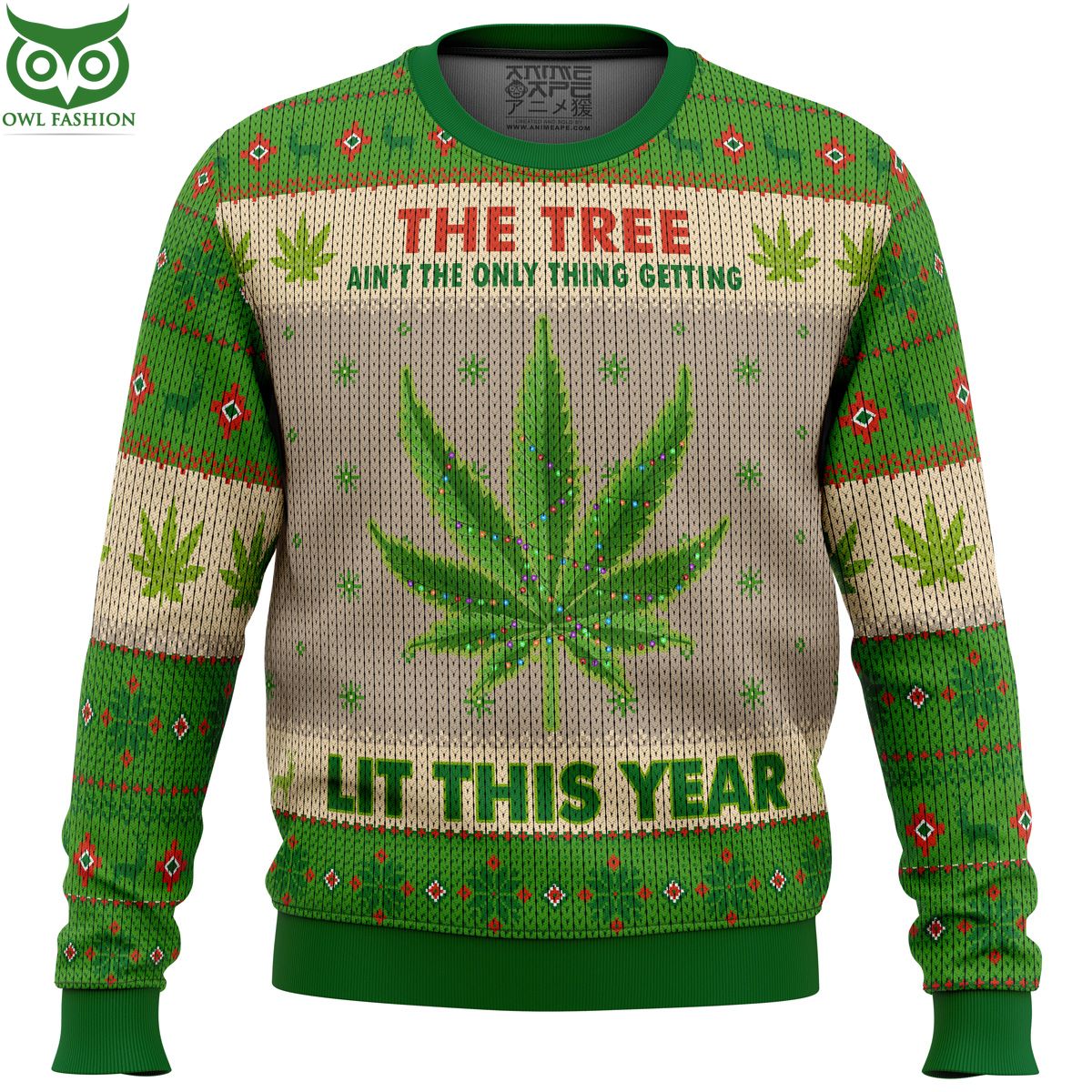 Lit This Year Weed Ugly Christmas Sweater - Adult & Kids T-Shirts, Sweatshirts & Hoodies apparel design preview 1