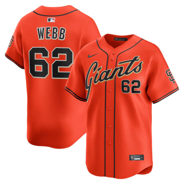 Logan Webb San Francisco Giants Alternate Limited Jersey - Orange baseball jersey product view 1