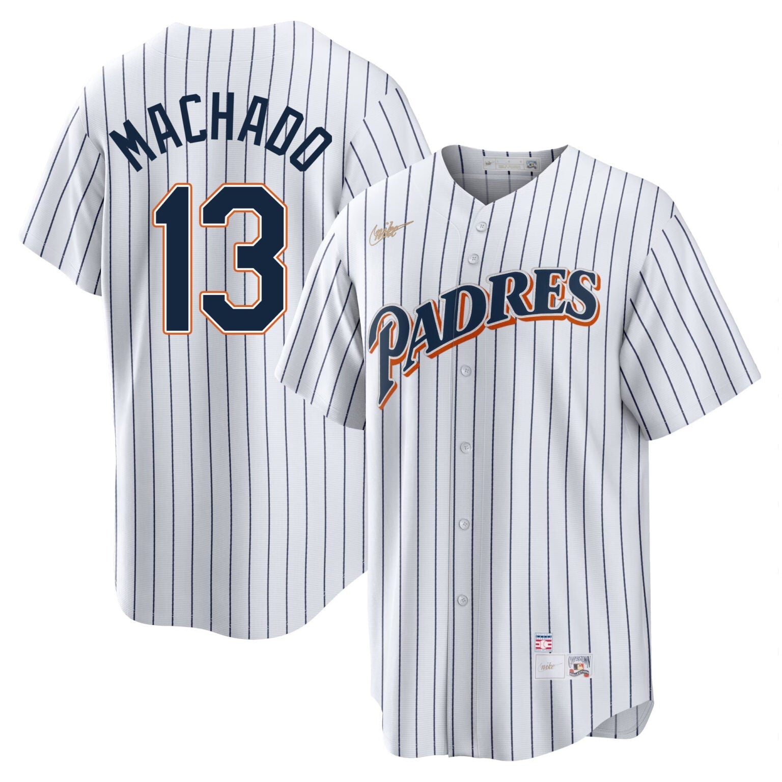 Manny Machado San Diego Padres 1998 Cooperstown Jersey – White baseball jersey product view 1