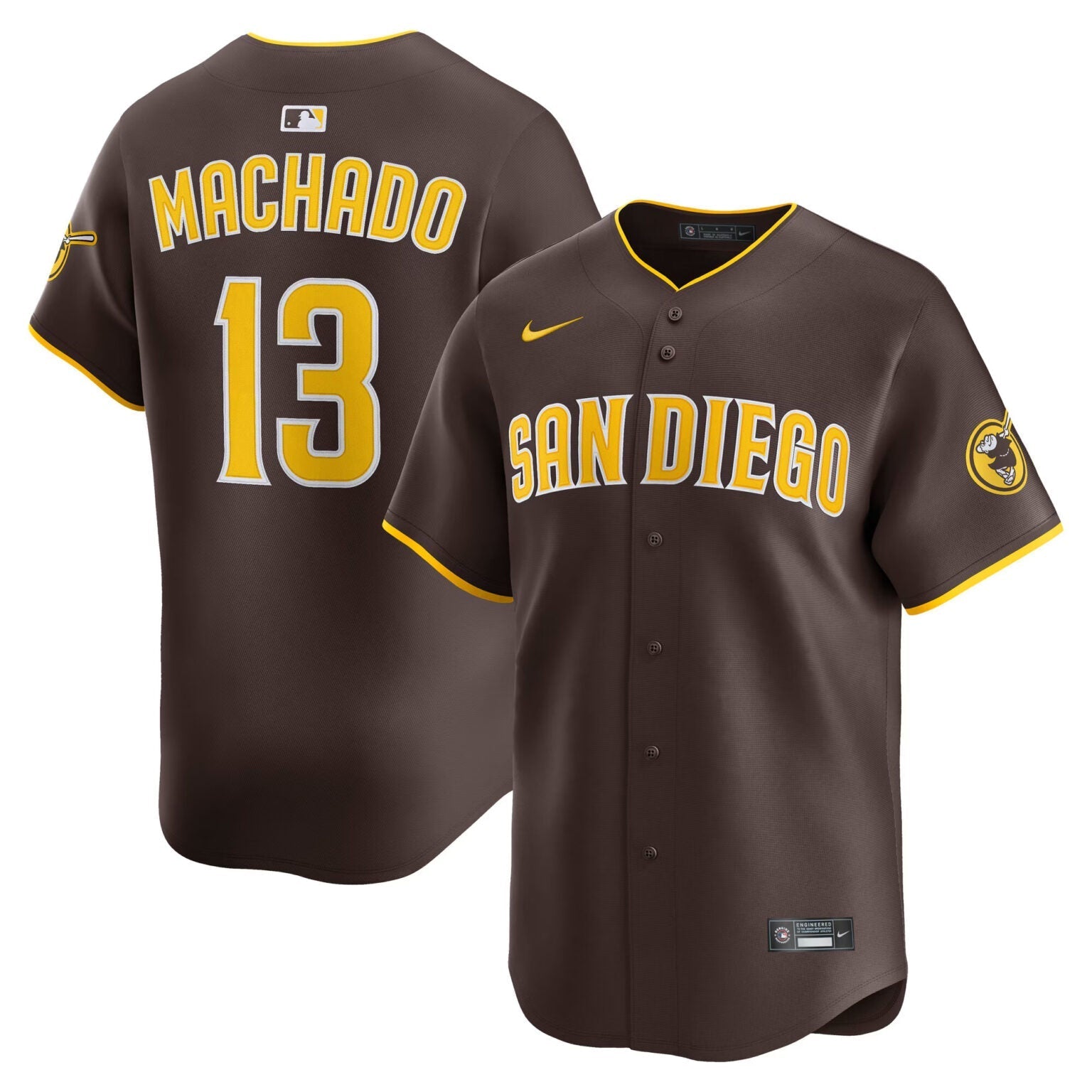 Manny Machado San Diego Padres Road Player Jersey - Brown baseball jersey product view 1
