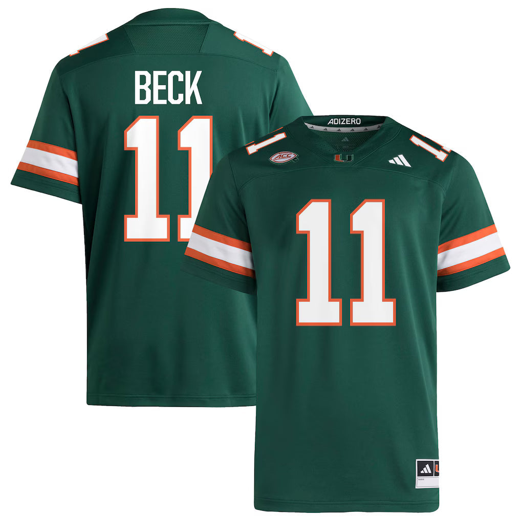 Carson Beck Miami Hurricanes Jersey - Green hockey jersey product view 1