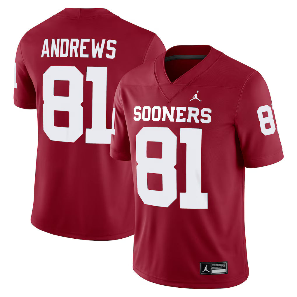 Mark Andrews Oklahoma Sooners Alumni Player Jersey - Crimson sports jersey product view 1