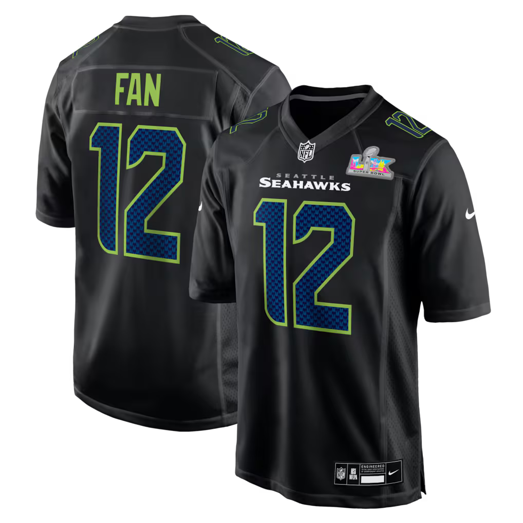 12s Seattle Seahawks Super Bowl LX Patch Jersey - Carbon Black football jersey product view 1