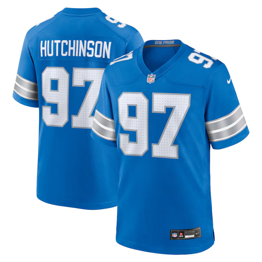 Aidan Hutchinson Detroit Lions Jersey - Blue football jersey product view 1