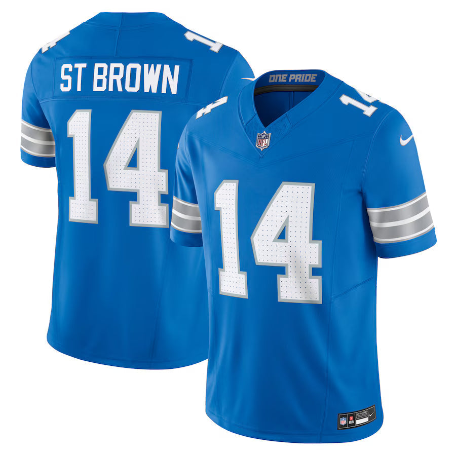 Amon-Ra St. Brown Detroit Lions Jersey - Blue football jersey product view 1