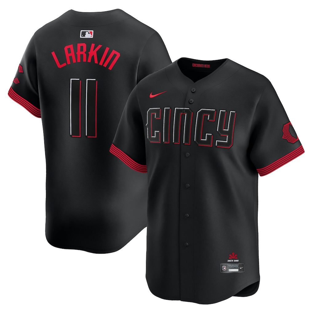 Barry Larkin Cincinnati Reds City Connect Jersey - Black baseball jersey product view 1