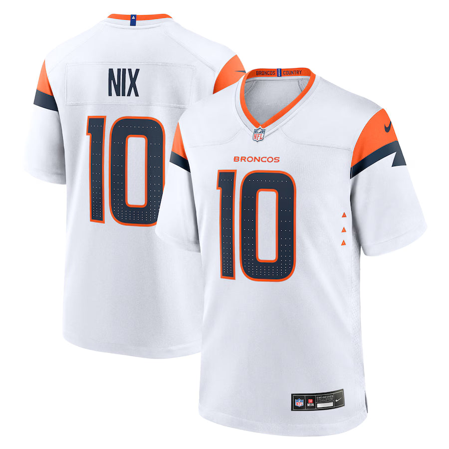 Bo Nix Denver Broncos Jersey - White football jersey product view 1