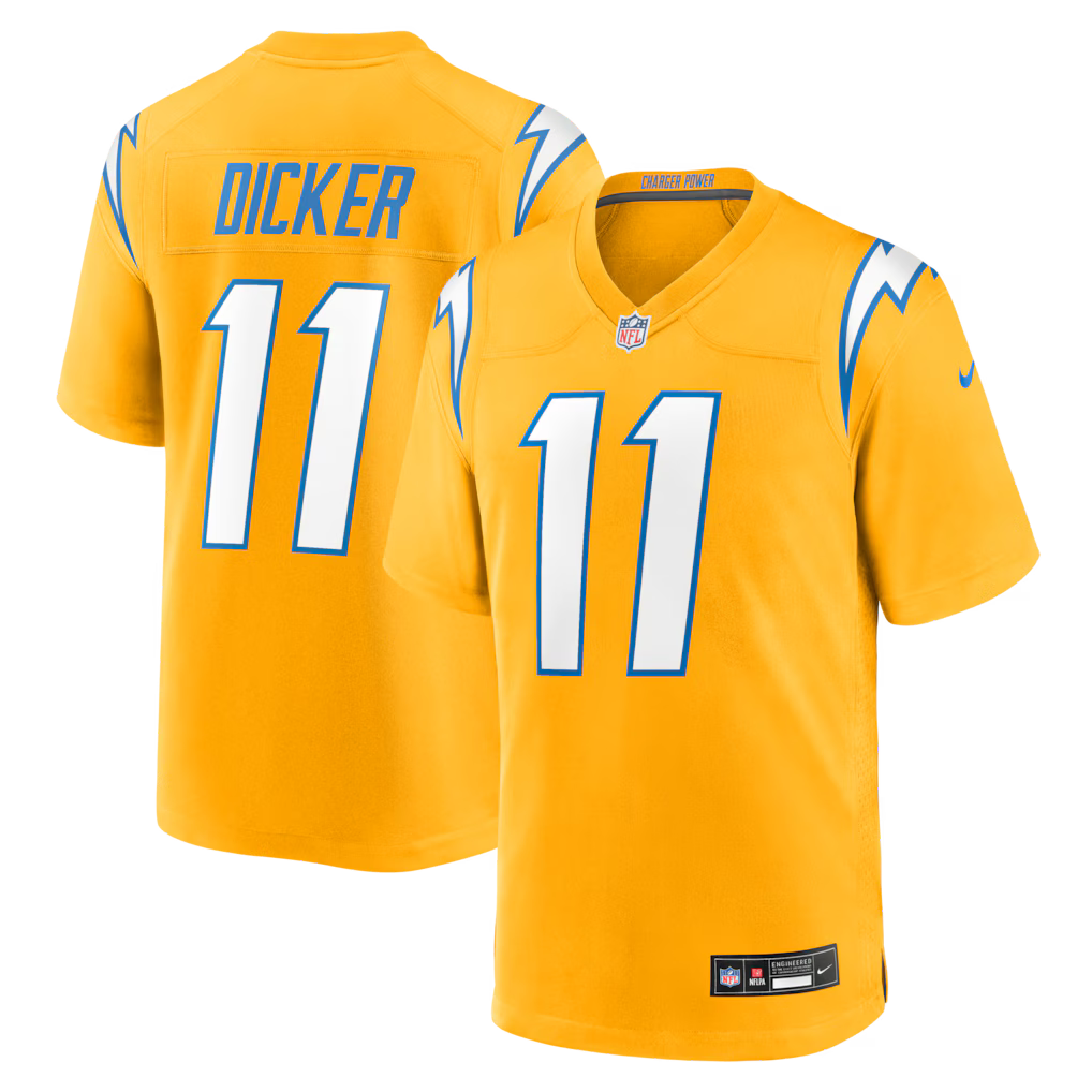 Cameron Dicker Los Angeles Chargers Alternate Charger Power Jersey - Gold football jersey product view 1