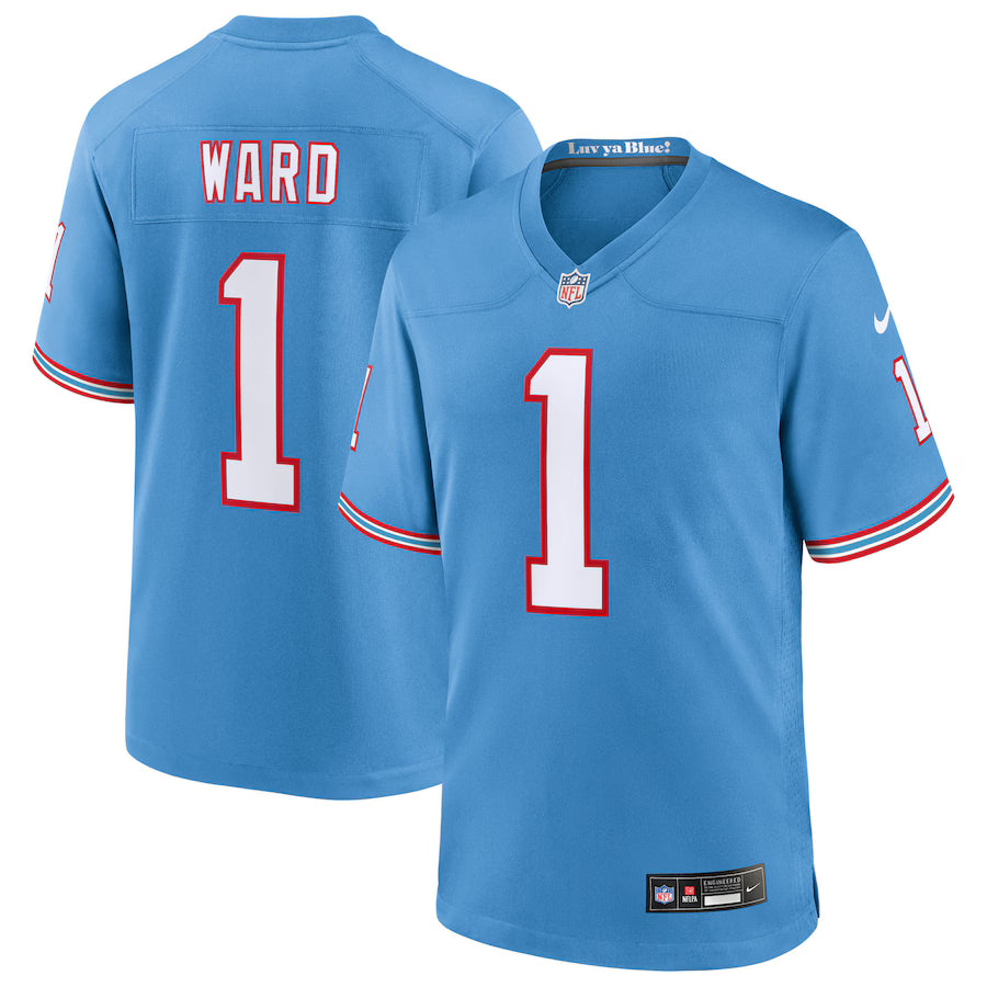 Cameron Ward Tennessee Titans 2025 NFL Draft First Round Pick 2nd Alternate Jersey - Light Blue football jersey product view 1