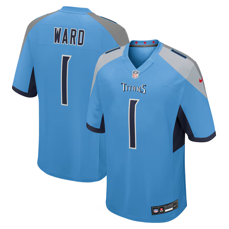 Cameron Ward Tennessee Titans 2025 NFL Draft First Round Pick Jersey - Light Blue football jersey product view 1