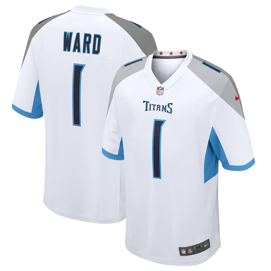 Cameron Ward Tennessee Titans 2025 NFL Draft First Round Pick 2nd Jersey - White football jersey product view 1