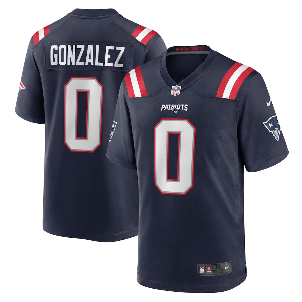 Christian Gonzalez New England Patriots Jersey - Navy football jersey product view 1