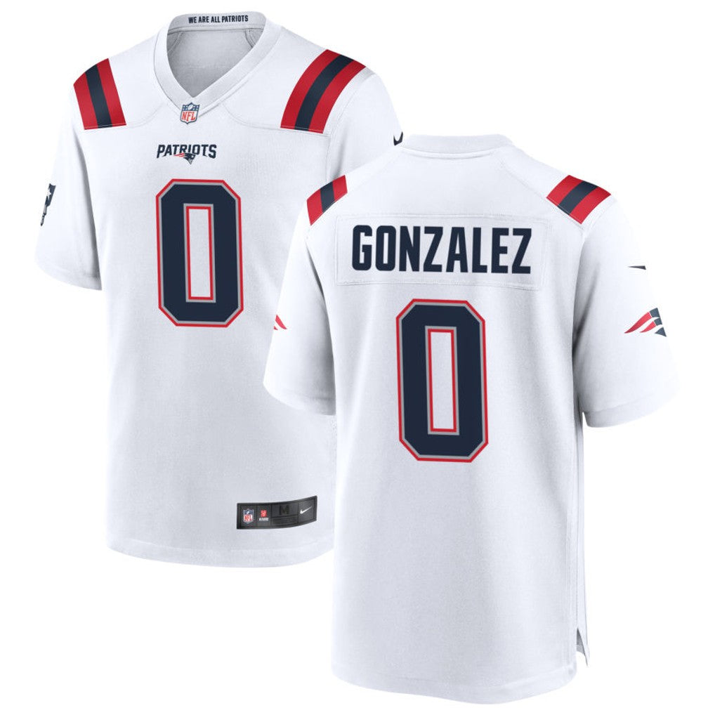 Christian Gonzalez New England Patriots Jersey - White football jersey product view 1