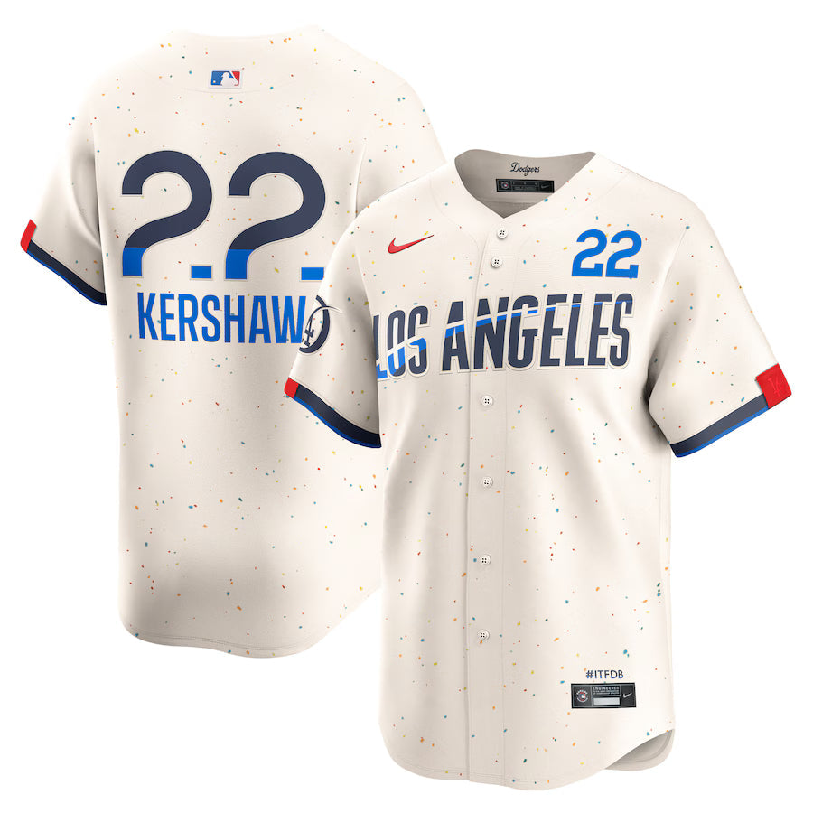 Clayton Kershaw Los Angeles Dodgers City Connect Jersey - Cream baseball jersey product view 1