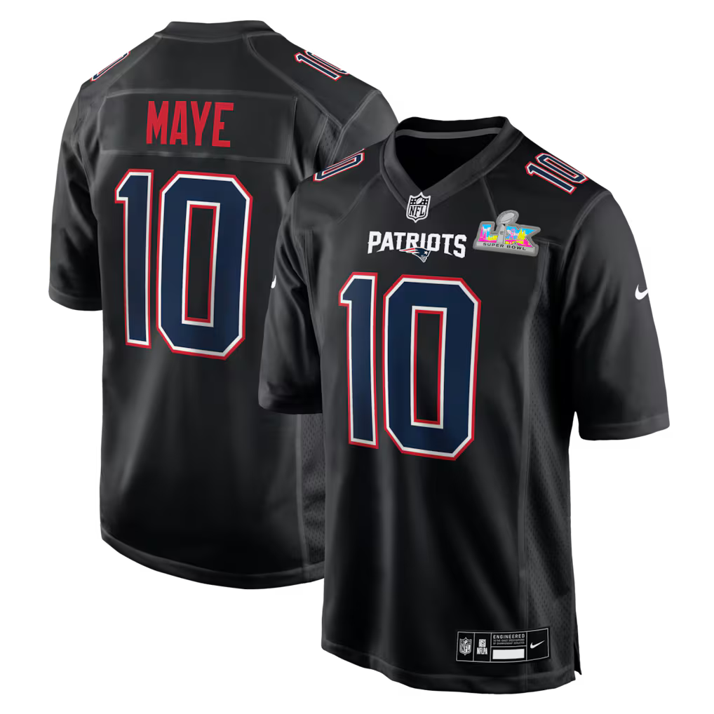 Drake Maye New England Patriots Super Bowl LX Patch Jersey - Carbon Black football jersey product view 1