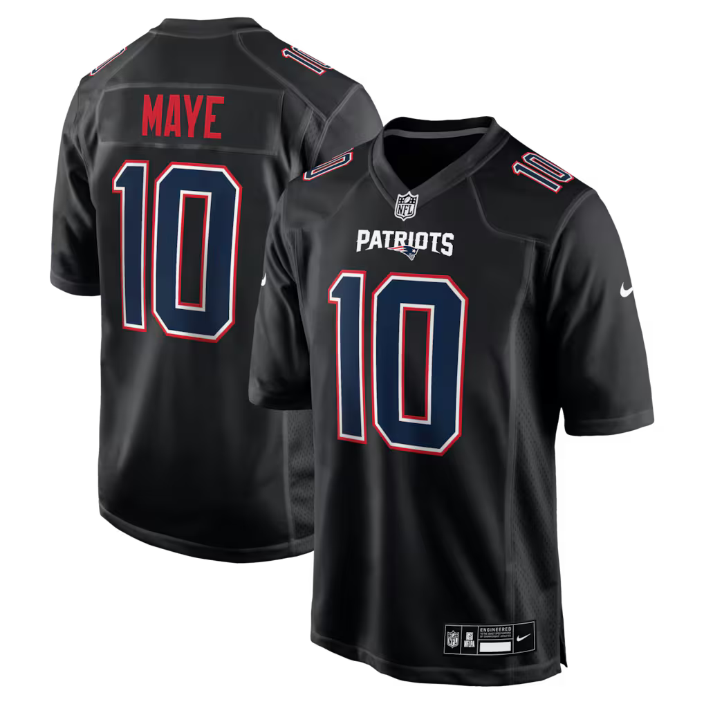 Drake Maye New England Patriots Jersey - Carbon Black football jersey product view 1