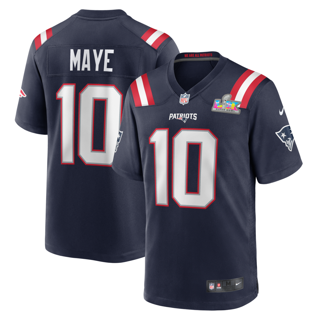 Drake Maye New England Patriots Super Bowl LX Patch Jersey - Navy football jersey product view 1