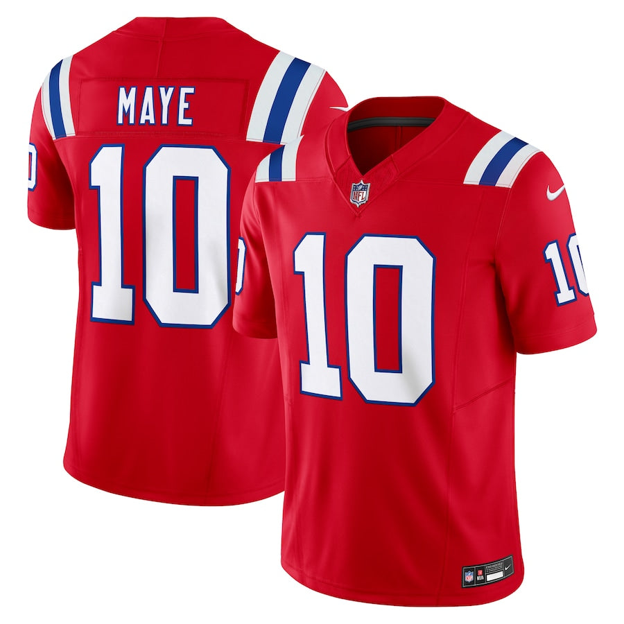 Drake Maye New England Patriots Alternate Jersey - Red football jersey product view 1