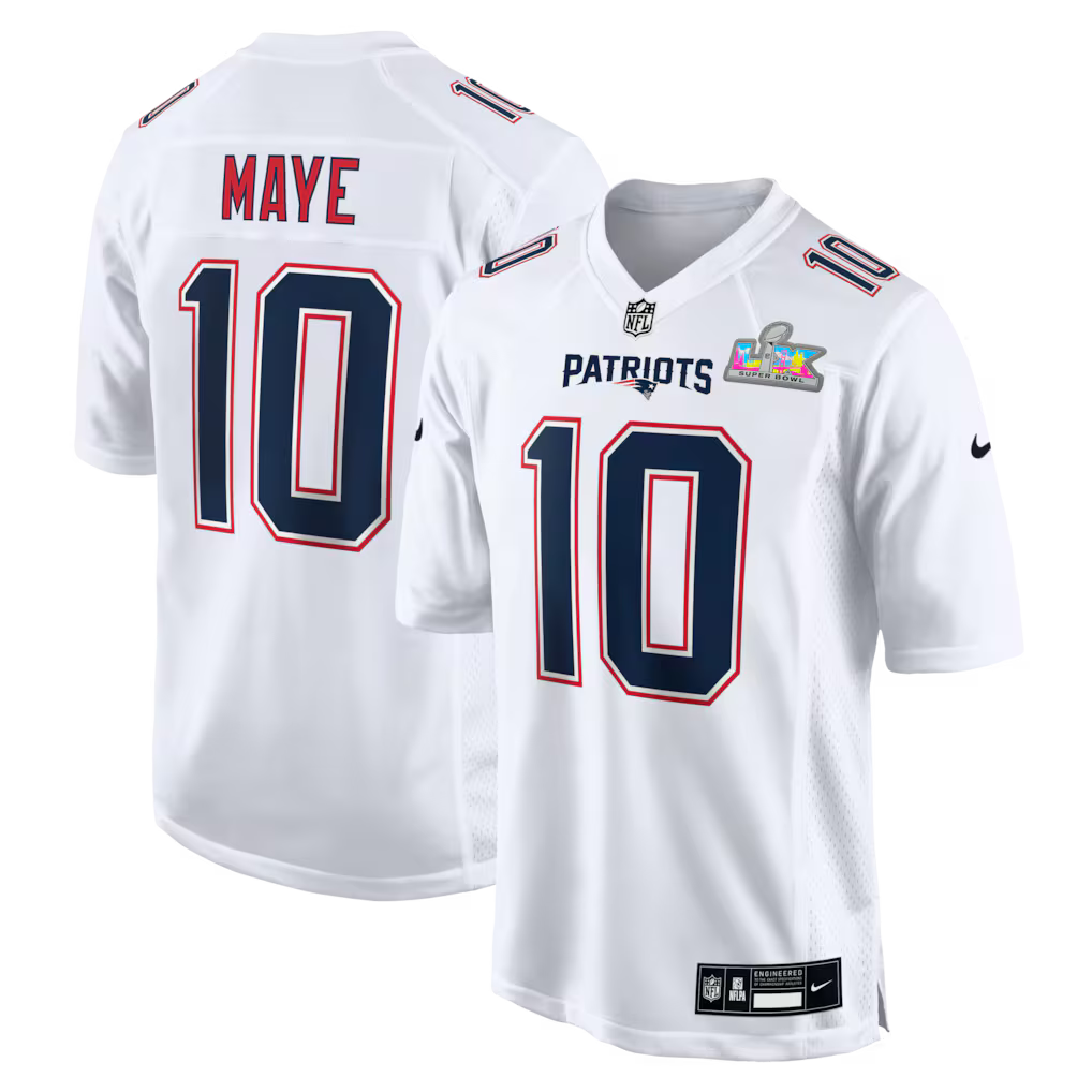 Drake Maye New England Patriots Super Bowl LX Patch Jersey - Tundra White football jersey product view 1