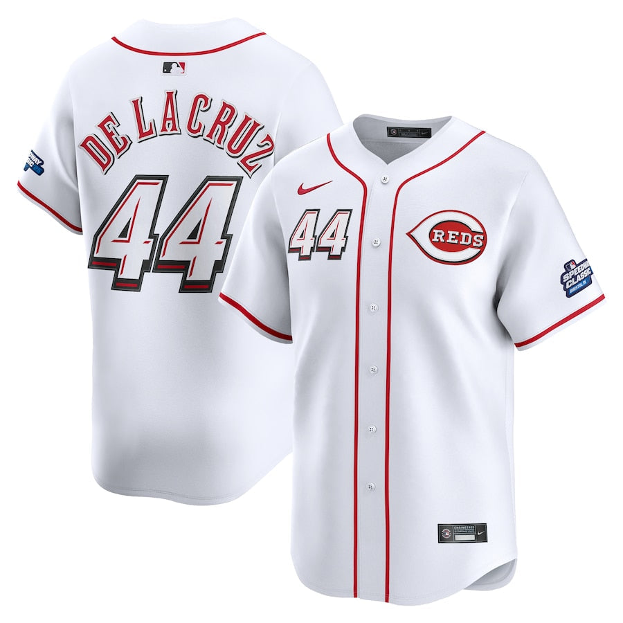 Elly De La Cruz Cincinnati Reds 2025 MLB Speedway Classic Home Jersey - White baseball jersey product view 1
