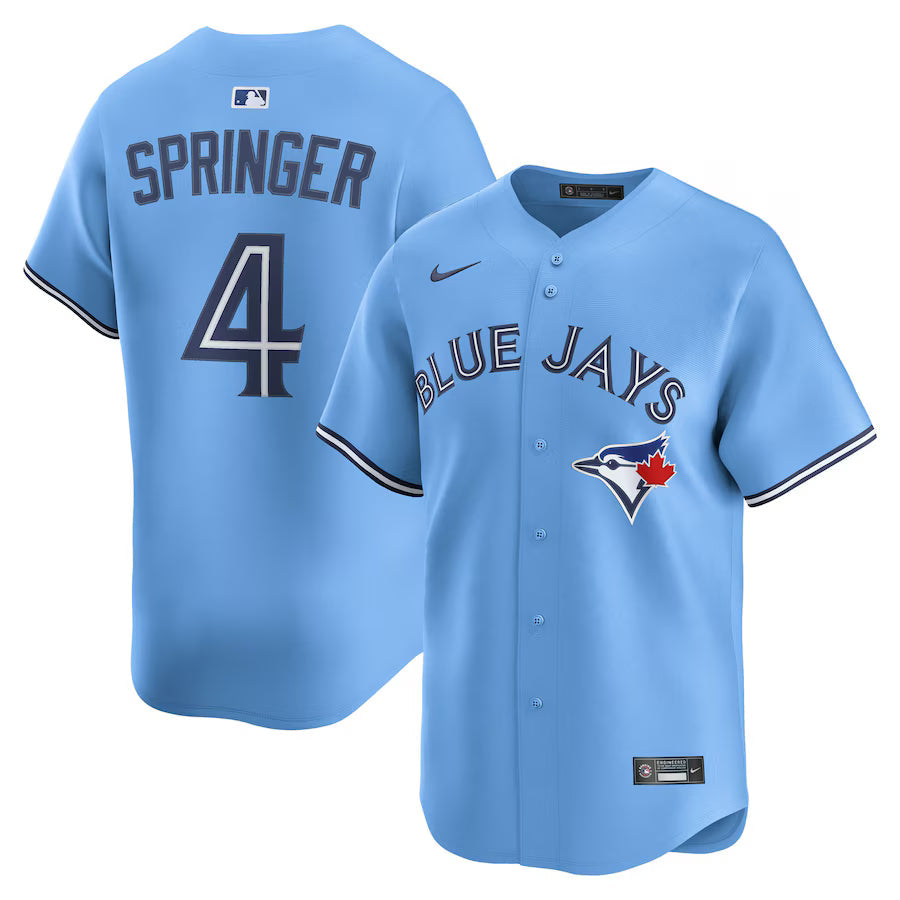 George Springer Toronto Blue Jays Alternate 2 Jersey - Powder Blue baseball jersey product view 1