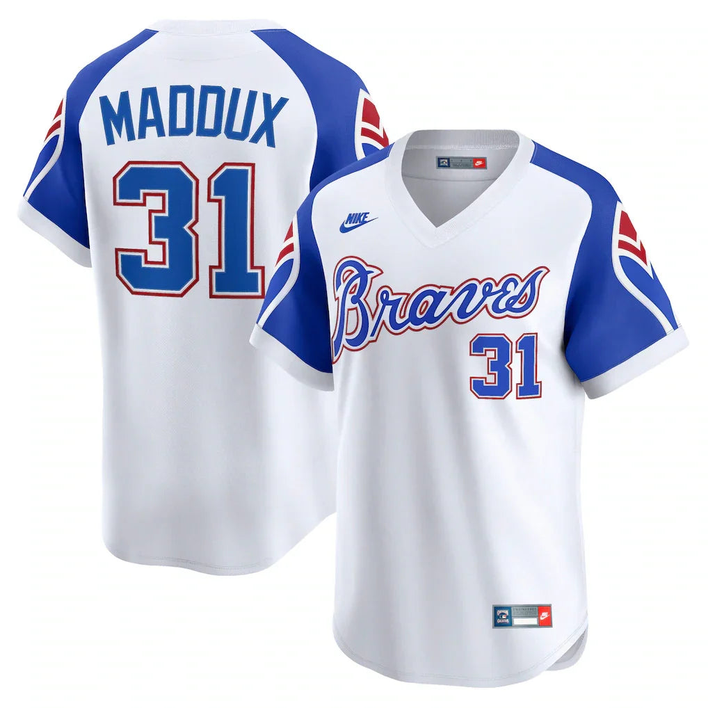 Greg Maddux Atlanta Braves Throwback Cooperstown Collection Limited Jersey - White baseball jersey product view 1