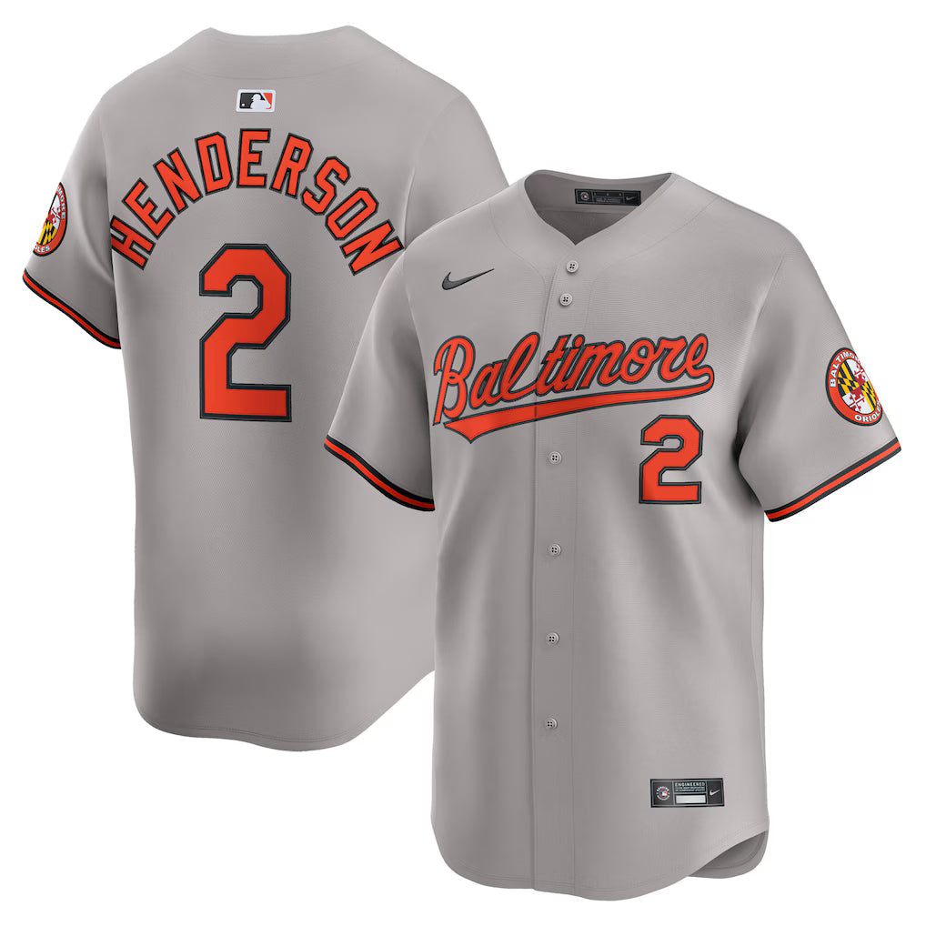 Gunnar Henderson Baltimore Orioles Road Jersey - Gray baseball jersey product view 1
