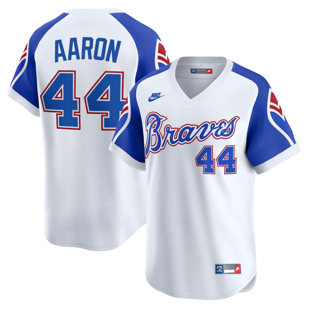 Hank Aaron Atlanta Braves Throwback Cooperstown Collection Limited Jersey - White baseball jersey product view 1