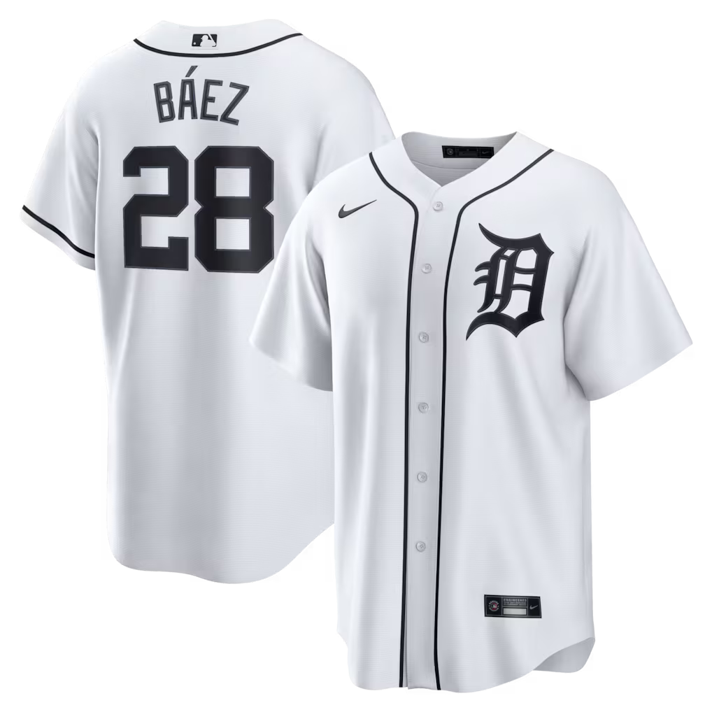 Javier Báez Detroit Tigers Home Jersey - White baseball jersey product view 1