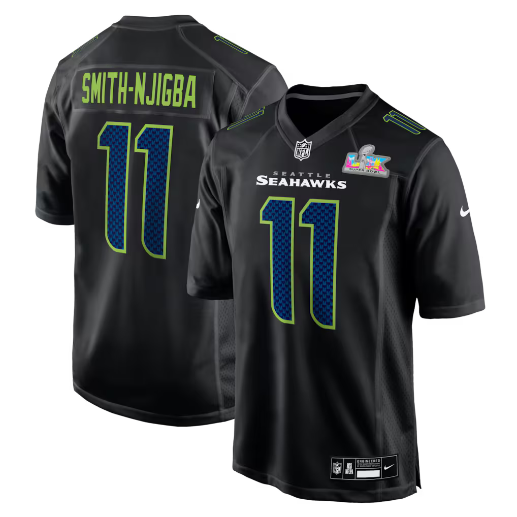 Jaxon Smith-Njigba Seattle Seahawks Super Bowl LX Patch Jersey - Carbon Black football jersey product view 1