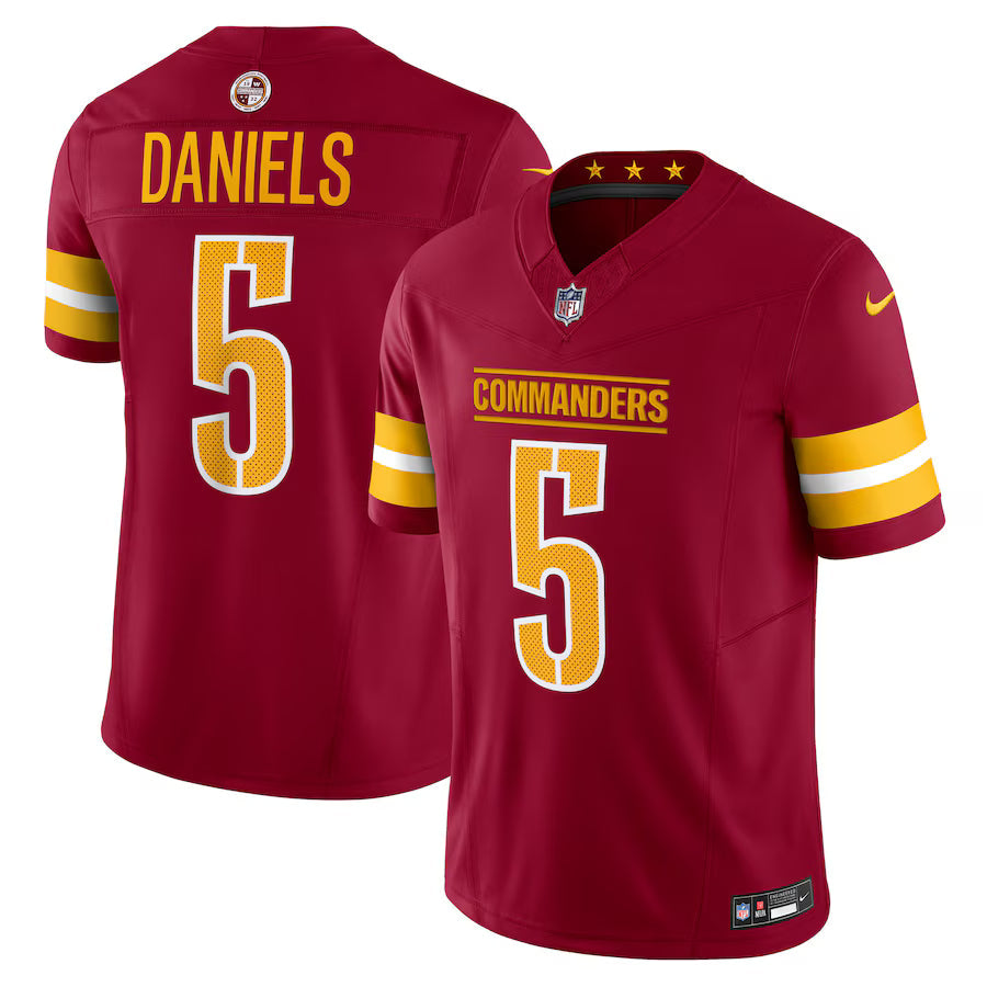 Jayden Daniels Washington Commanders Jersey - Burgundy football jersey product view 1