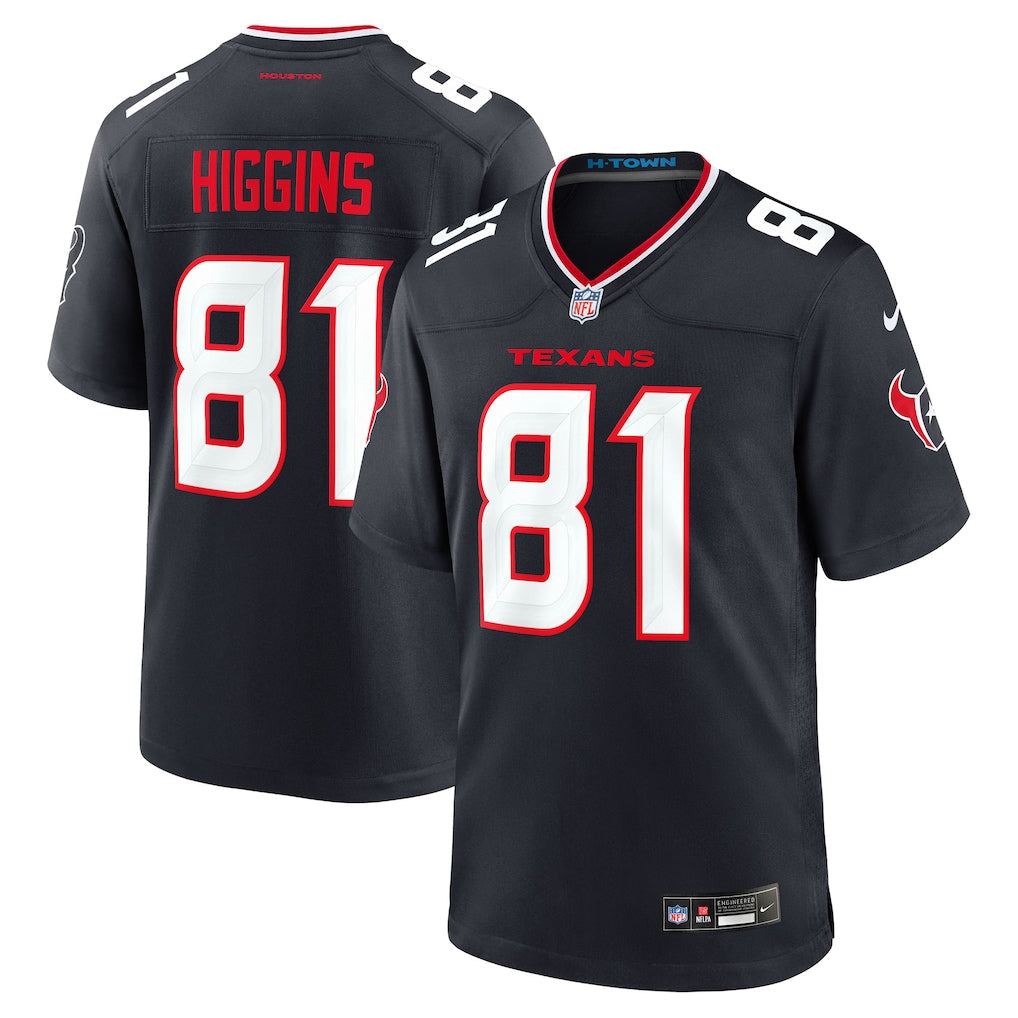 Jayden Higgins Houston Texans Jersey - Navy football jersey product view 1