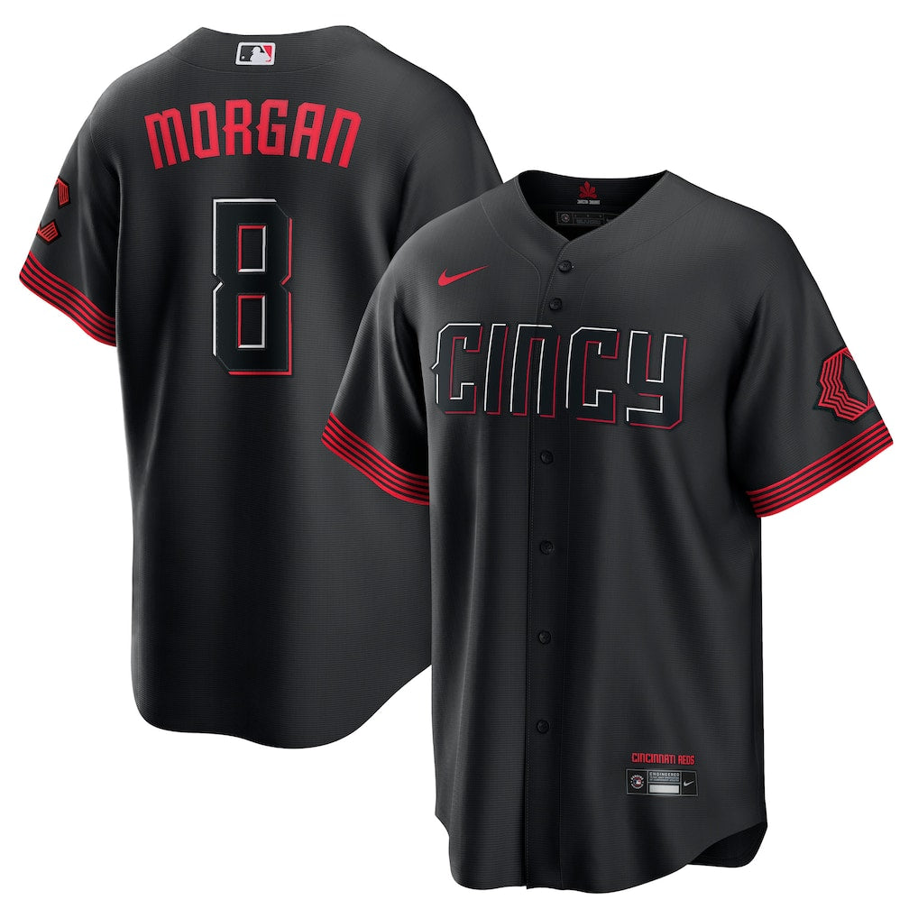 Joe Morgan Cincinnati Reds City Connect Jersey - Black baseball jersey product view 1
