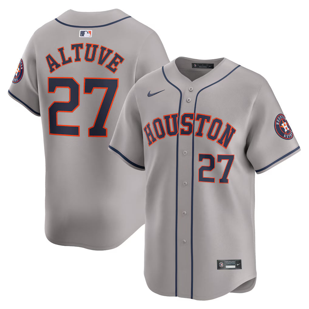 Jose Altuve Houston Astros Away Jersey - Gray baseball jersey product view 1