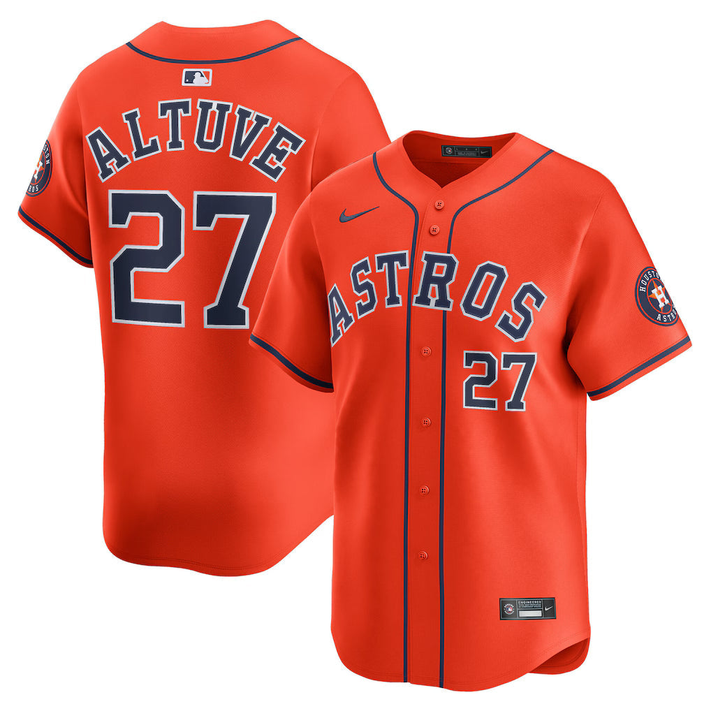 Jose Altuve Houston Astros Alternate Jersey - Orange baseball jersey product view 1