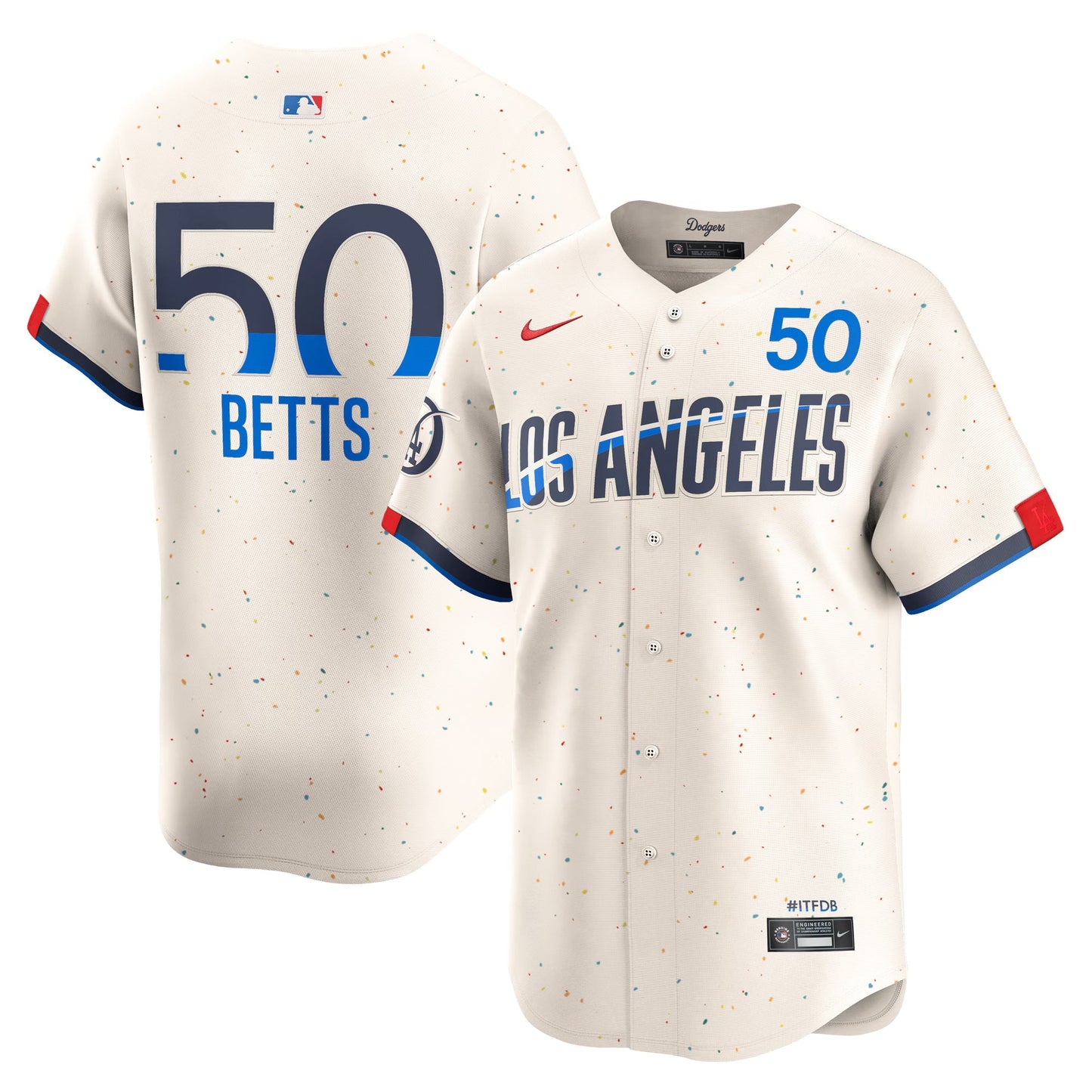Mookie Betts Los Angeles Dodgers City Connect Player Jersey - Cream baseball jersey product view 1
