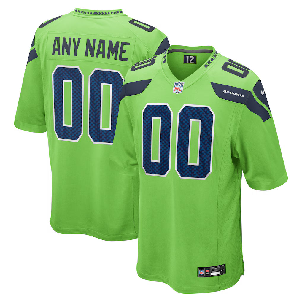 Custom Seattle Seahawks Alternate Jersey - Neon Green football jersey product view 1