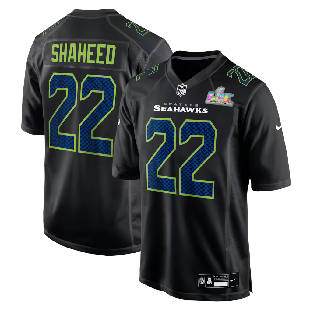 Rashid Shaheed Seattle Seahawks Super Bowl LX Patch Jersey - Carbon Black football jersey product view 1