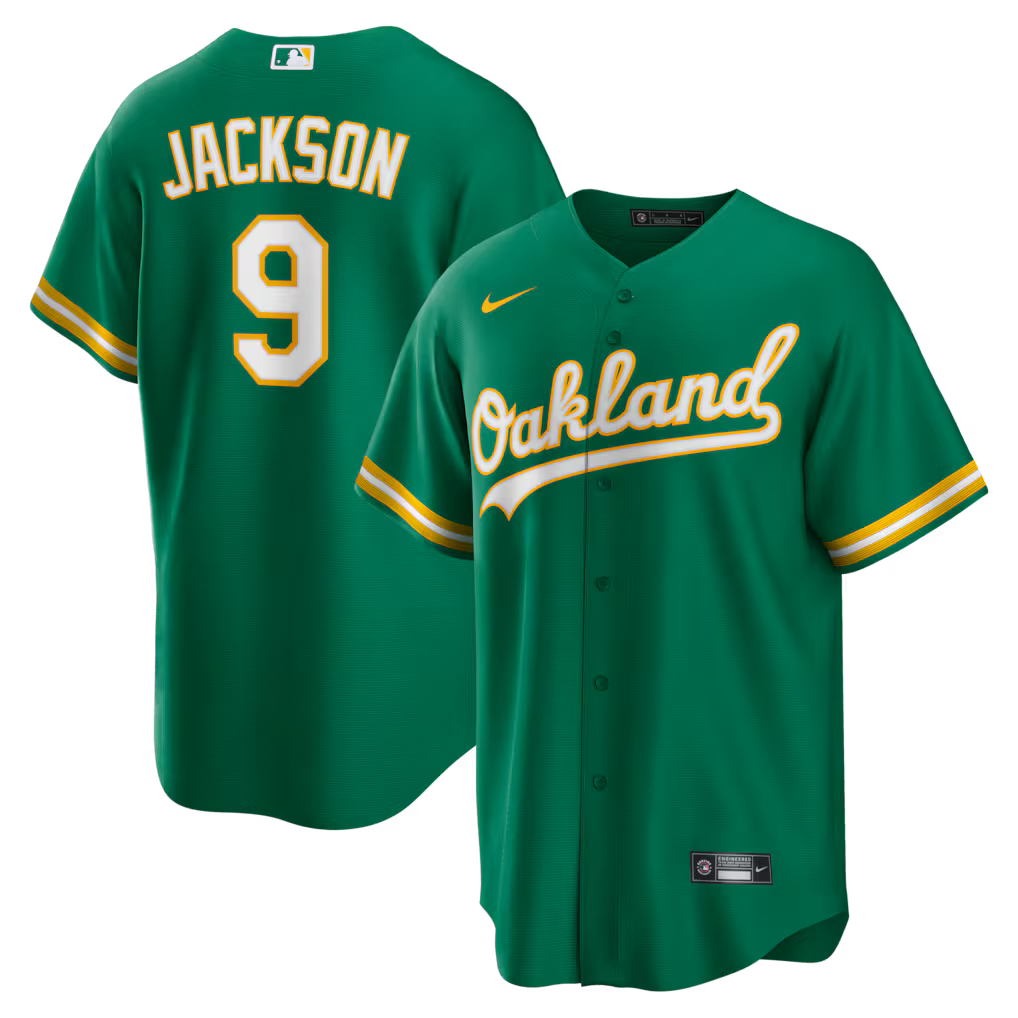 Reggie Jackson Oakland Athletics Alternate Cooperstown Collection Retired Player Jersey - Kelly Green baseball jersey product view 1