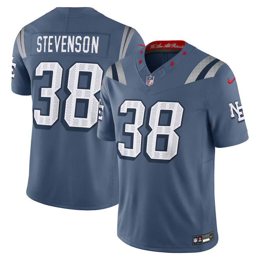 Rhamondre Stevenson New England Patriots 2025 Rivalries Collection Jersey - Storm Blue football jersey product view 1