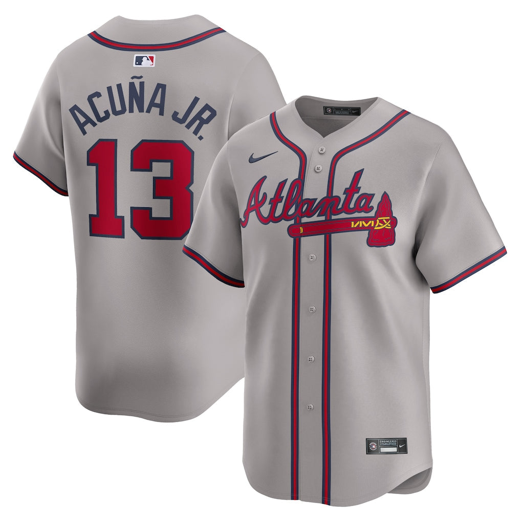 Ronald Acuna Jr. Atlanta Braves Away Limited Player Jersey - Gray baseball jersey product view 1