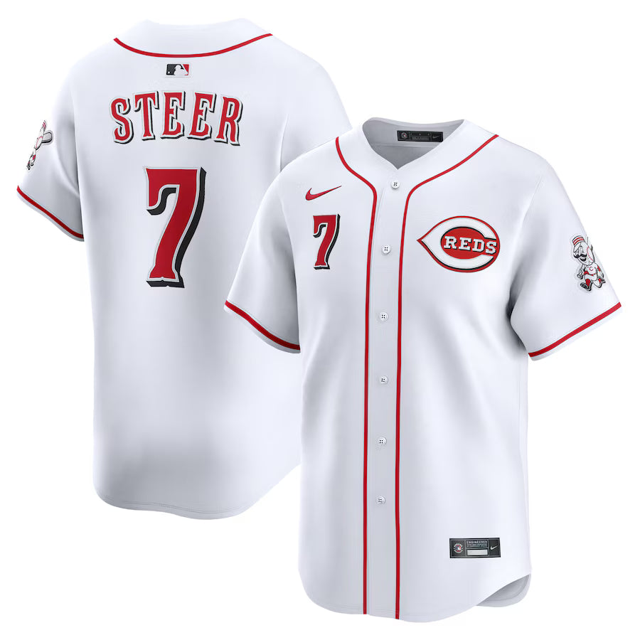 Spencer Steer Cincinnati Reds Home Jersey - White baseball jersey product view 1